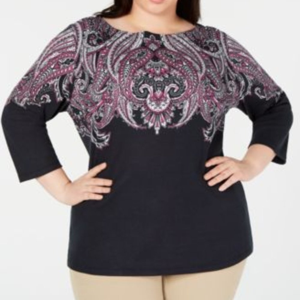 Printed 3/4-Sleeve Top